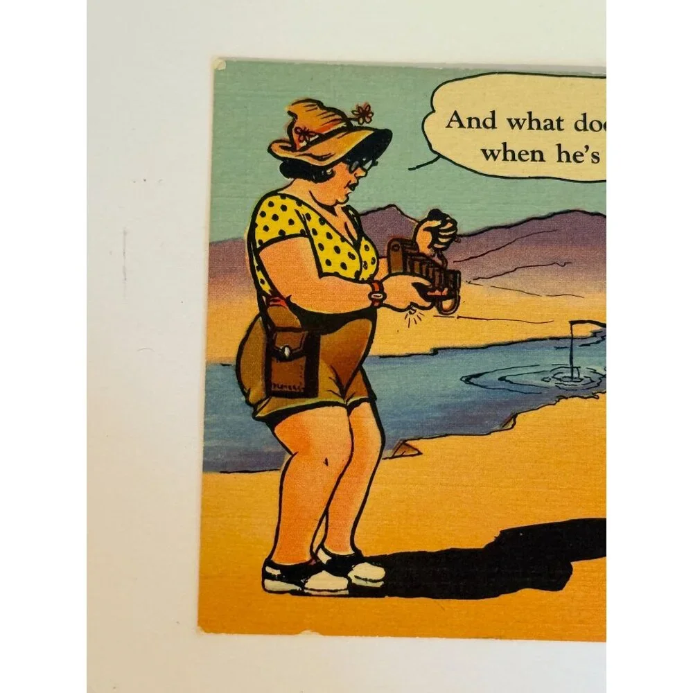 Vintage And what Does the Chief do when He's not Fishing Indian Postcard Humor